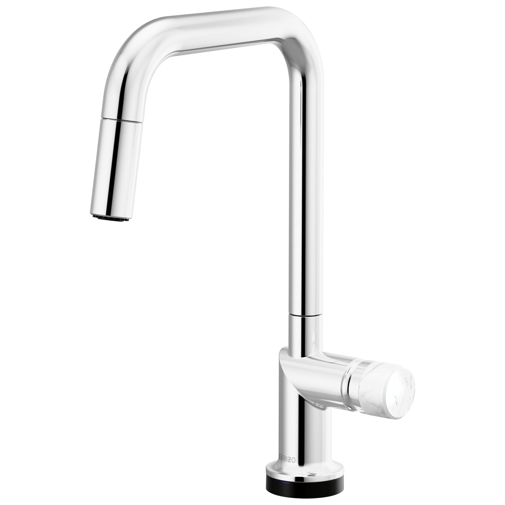 Brizo Odin Mezcladora Extraíble SmartTouch® — Surtidor Cuadrado — Cromo — Perilla de Mármol Blanco