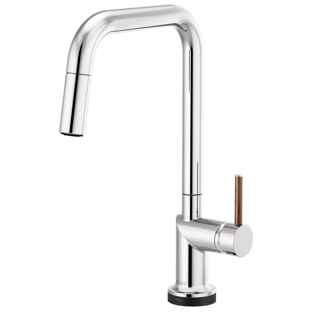 Brizo Odin Mezcladora Extraíble SmartTouch® — Surtidor Cuadrado — Cromo — Manija de Madera