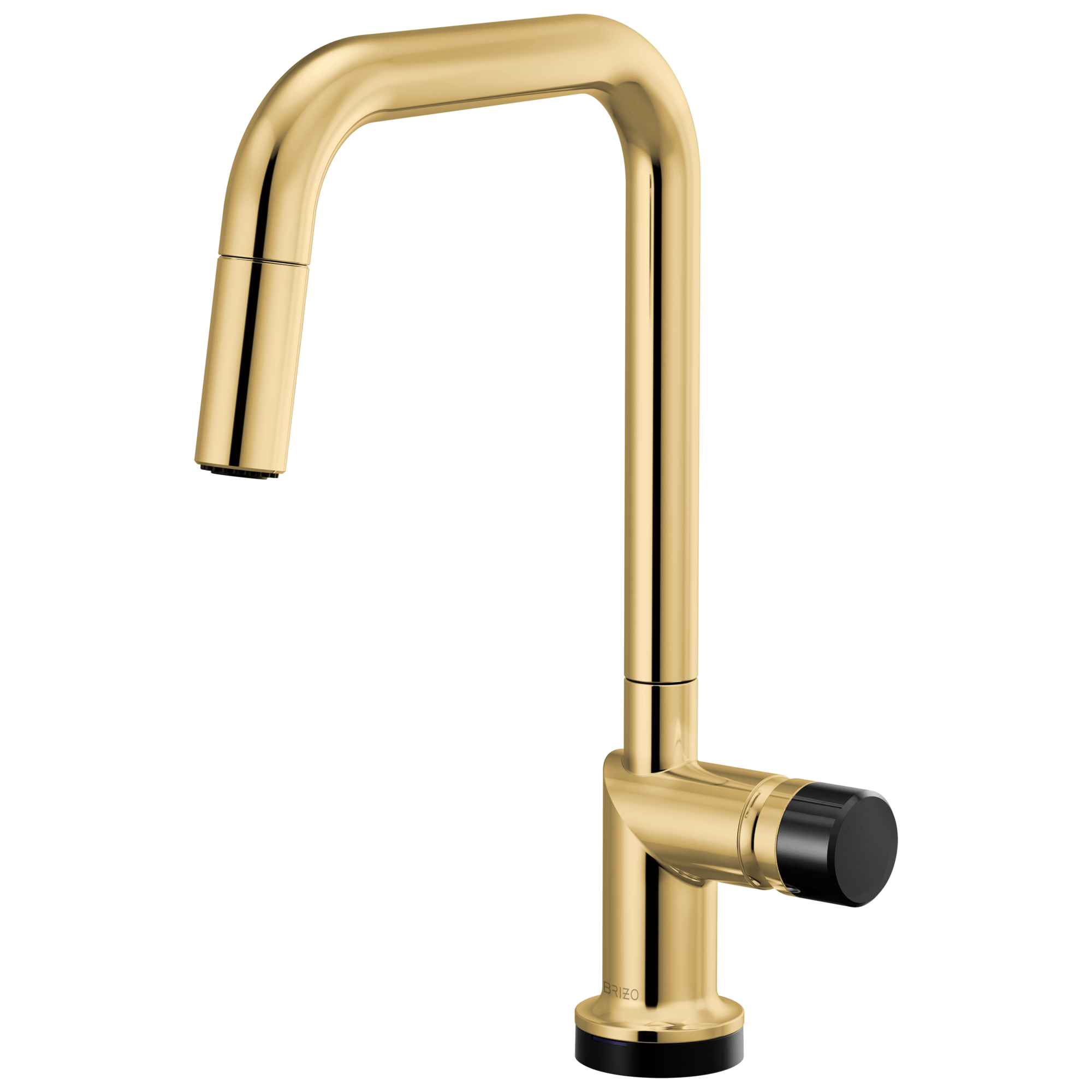 Brizo Odin Mezcladora Extraíble SmartTouch® — Surtidor Cuadrado — Oro Pulido — Perilla con Cristal Negro