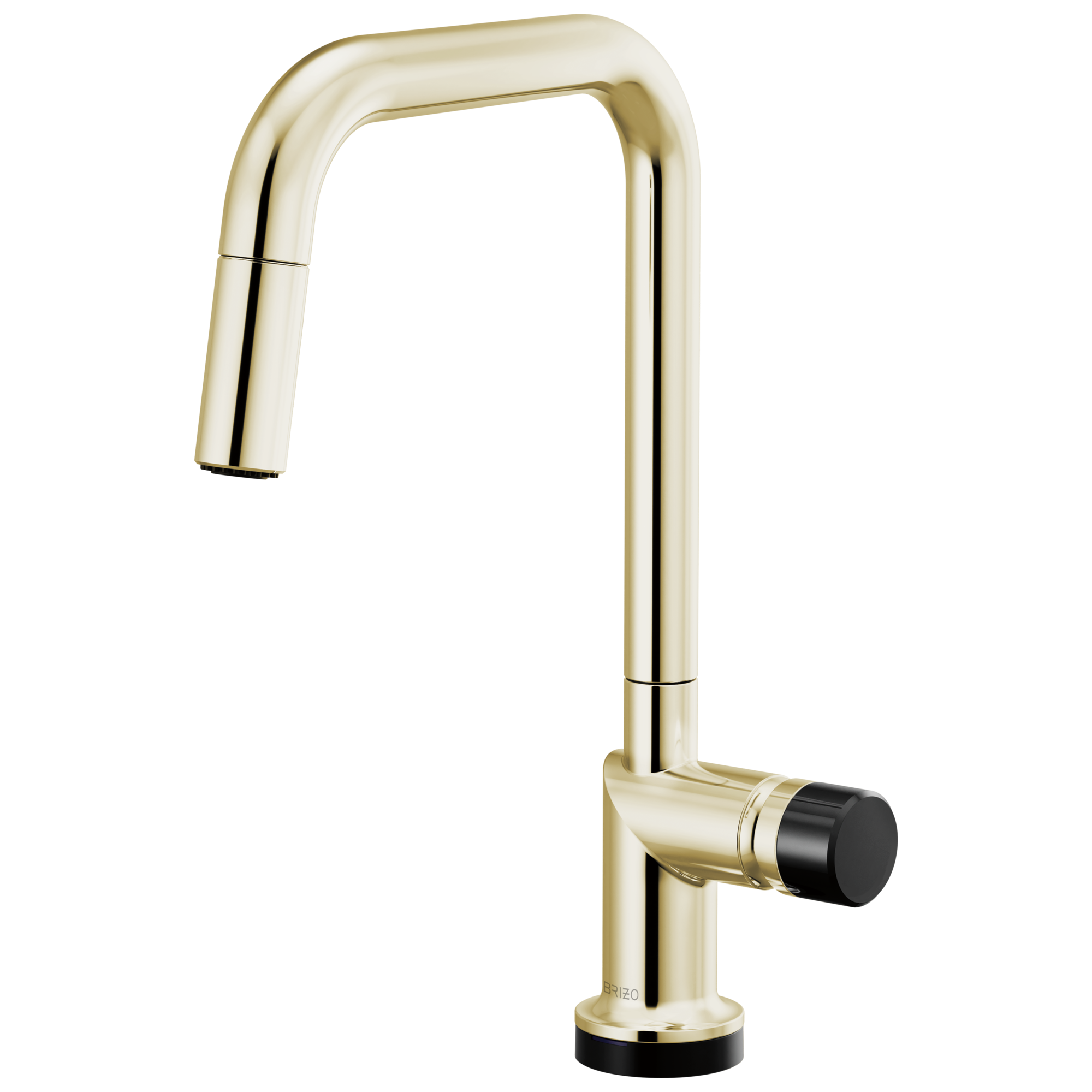 Brizo Odin Mezcladora Extraíble SmartTouch® — Surtidor Cuadrado — Níquel Pulido — Perilla con Cristal Negro