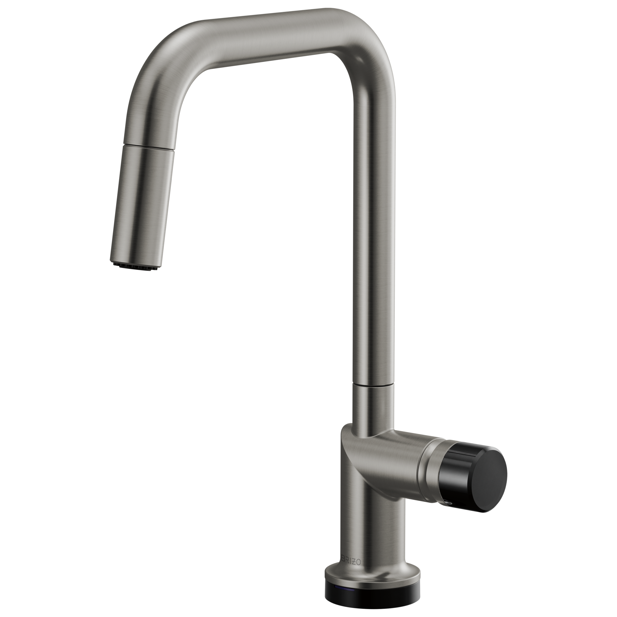 Brizo Odin Mezcladora Extraíble SmartTouch® — Surtidor Cuadrado — Acero Luxe — Perilla con Cristal Negro
