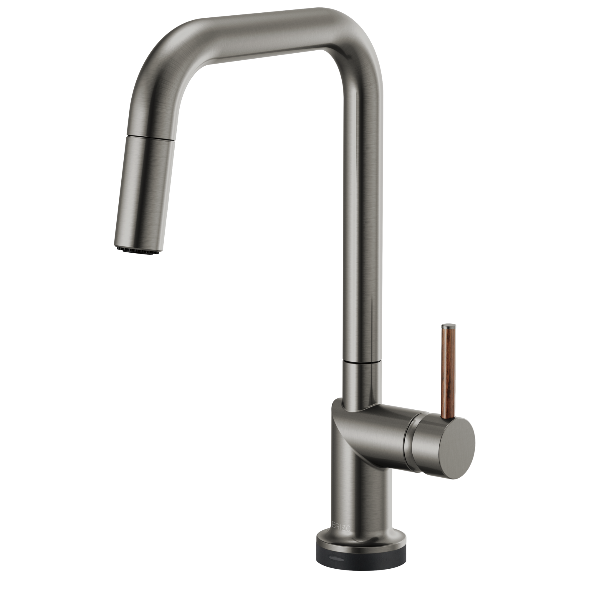 Brizo Odin Mezcladora Extraíble SmartTouch® — Surtidor Cuadrado — Acero Luxe — Manija de Madera