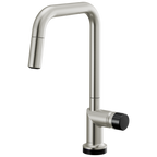 Brizo Odin Mezcladora Extraíble SmartTouch® — Surtidor Cuadrado — Acero Inoxidable — Perilla con Cristal Negro