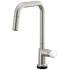 Brizo Odin Mezcladora Extraíble SmartTouch® — Surtidor Cuadrado — Acero Inoxidable — Perilla de Mármol Blanco
