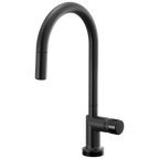 Brizo Odin Mezcladora Extraíble SmartTouch® — Surtidor en Arco — Negro Mate — Perilla con Cristal Negro