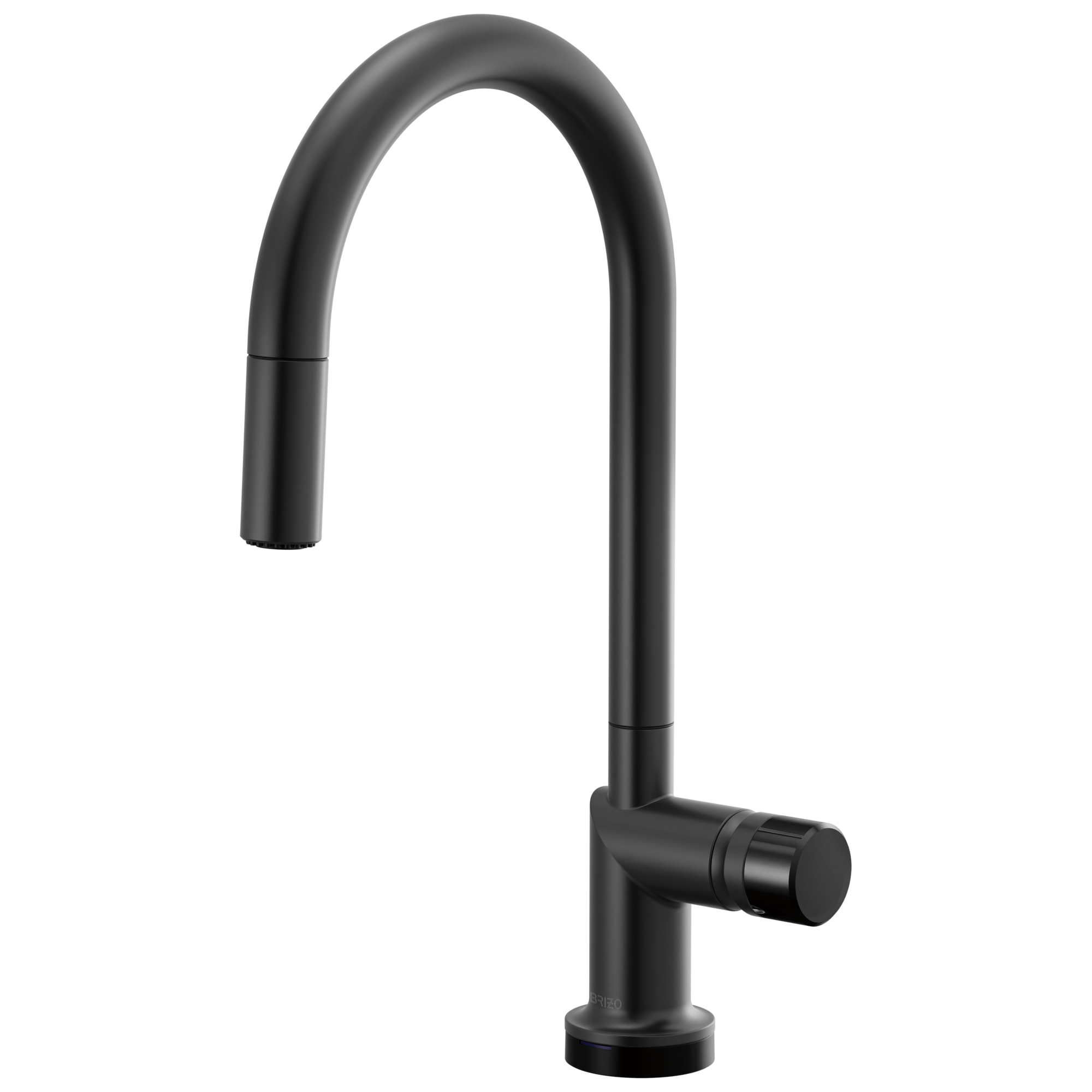 Brizo Odin Mezcladora Extraíble SmartTouch® — Surtidor en Arco — Negro Mate — Perilla con Cristal Negro