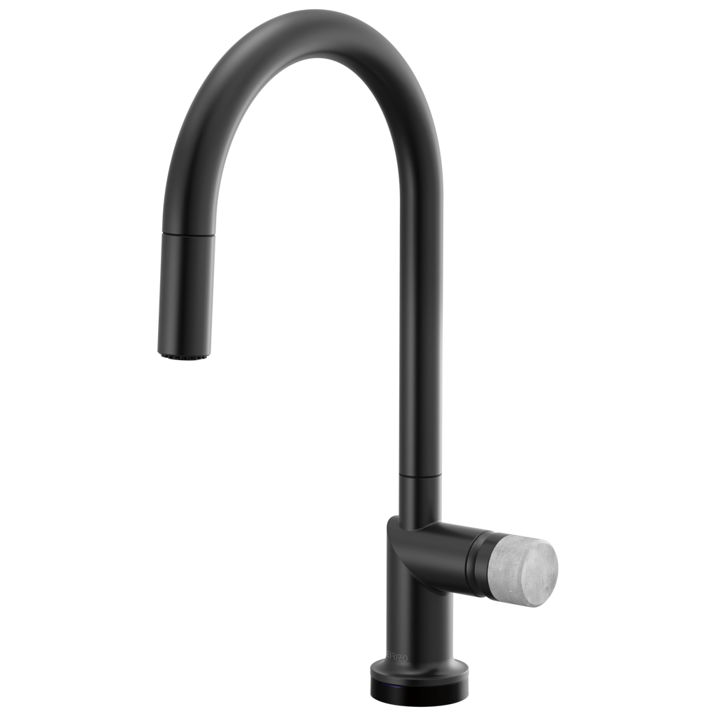 Brizo Odin Mezcladora Extraíble SmartTouch® — Surtidor en Arco — Negro Mate — Perilla de Concreto