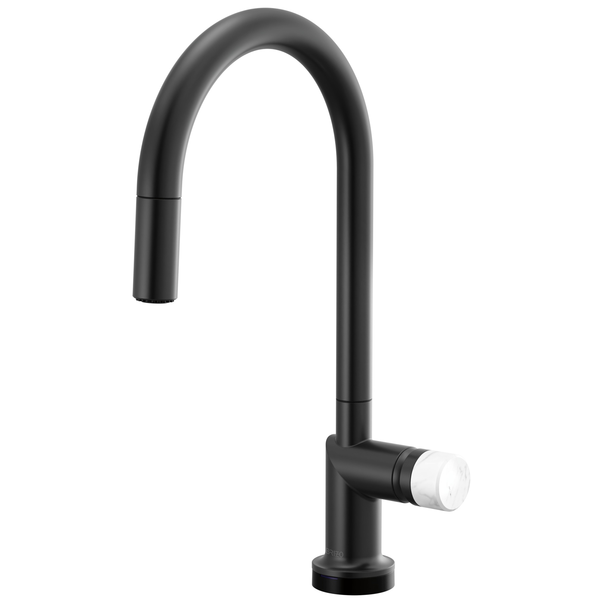Brizo Odin Mezcladora Extraíble SmartTouch® — Surtidor en Arco — Negro Mate — Perilla de Mármol Blanco
