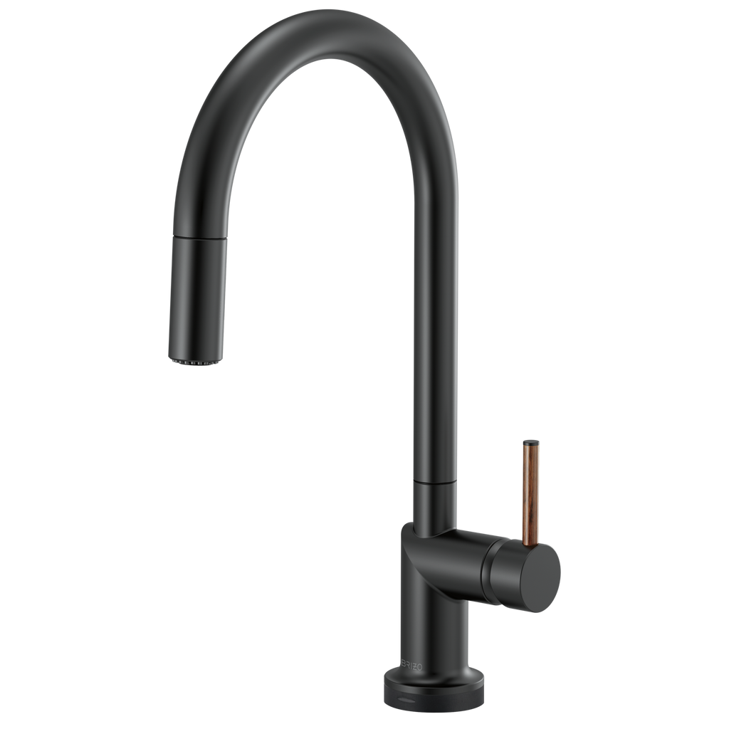 Brizo Odin Mezcladora Extraíble SmartTouch® — Surtidor en Arco — Negro Mate — Manija de Madera