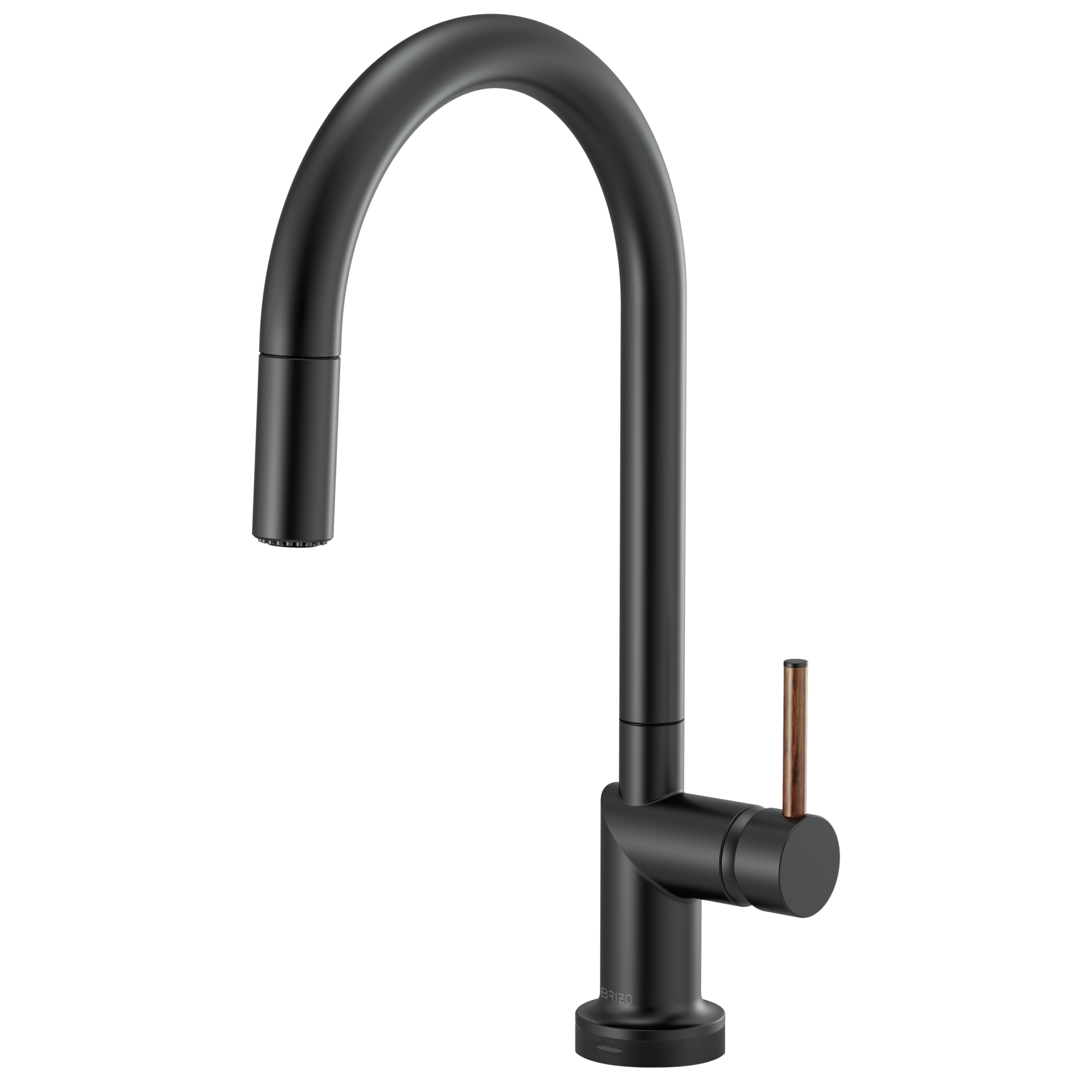 Brizo Odin Mezcladora Extraíble SmartTouch® — Surtidor en Arco — Negro Mate — Manija de Madera