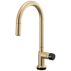 Brizo Odin Mezcladora Extraíble SmartTouch® — Surtidor en Arco — Oro Luxe — Perilla con Cristal Negro
