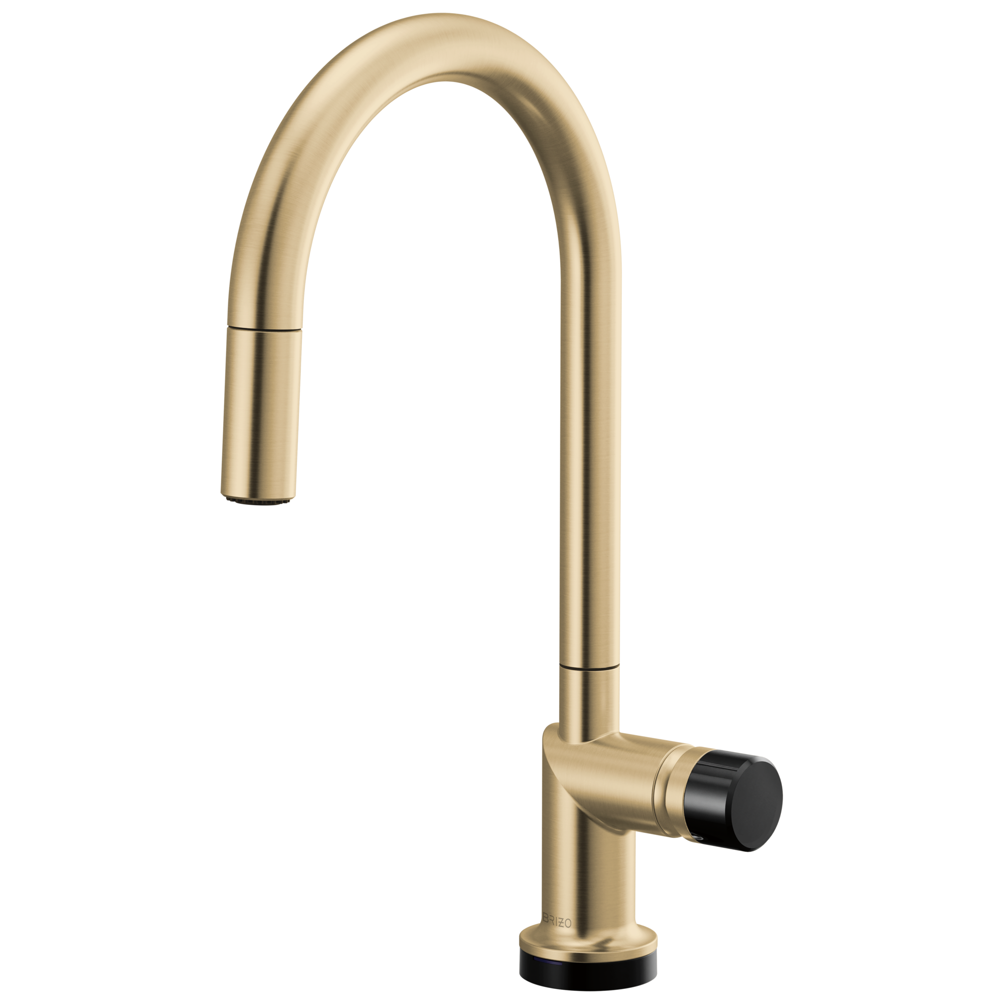 Brizo Odin Mezcladora Extraíble SmartTouch® — Surtidor en Arco — Oro Luxe — Perilla con Cristal Negro