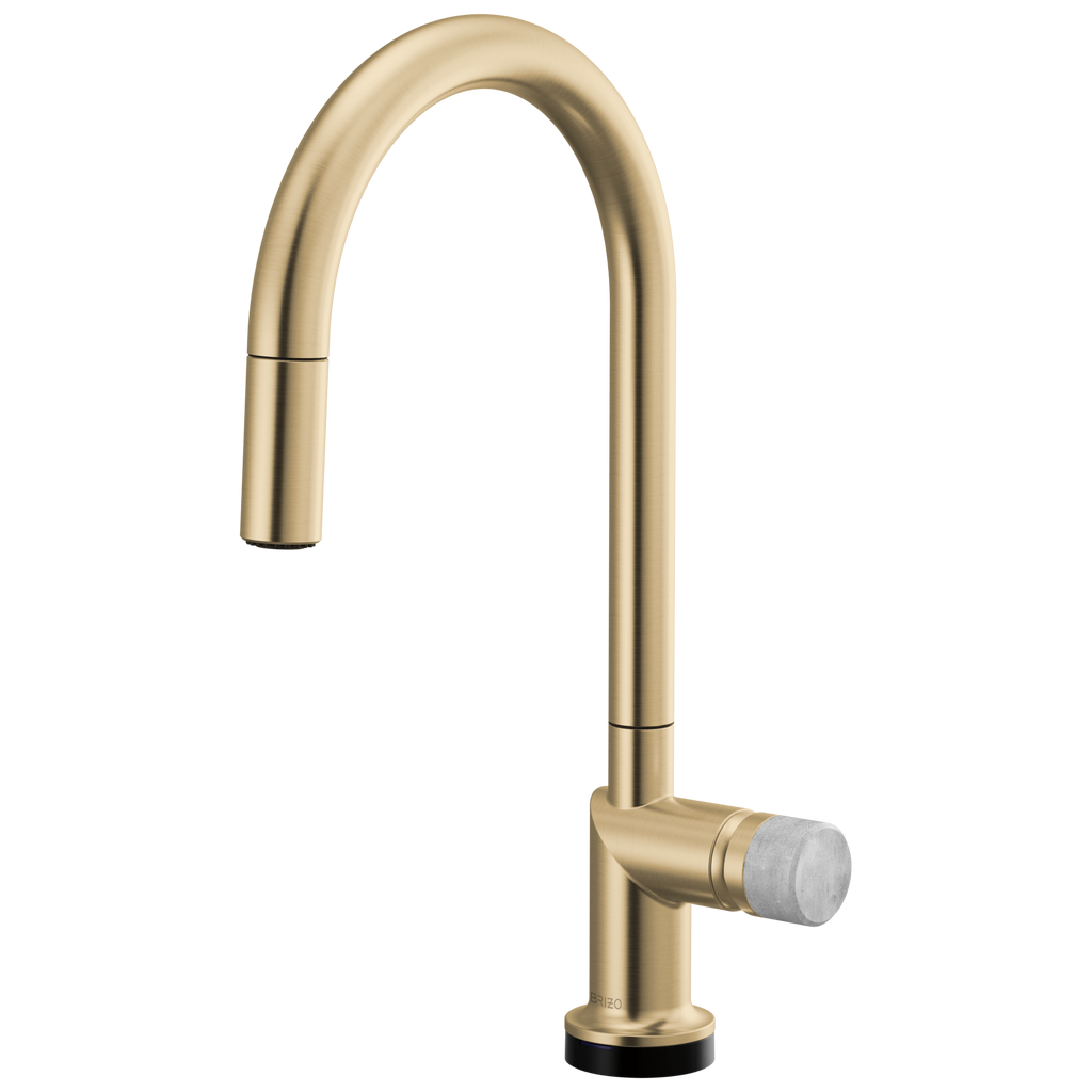 Brizo Odin Mezcladora Extraíble SmartTouch® — Surtidor en Arco — Oro Luxe — Perilla de Concreto