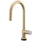 Brizo Odin Mezcladora Extraíble SmartTouch® — Surtidor en Arco — Oro Luxe — Perilla de Concreto