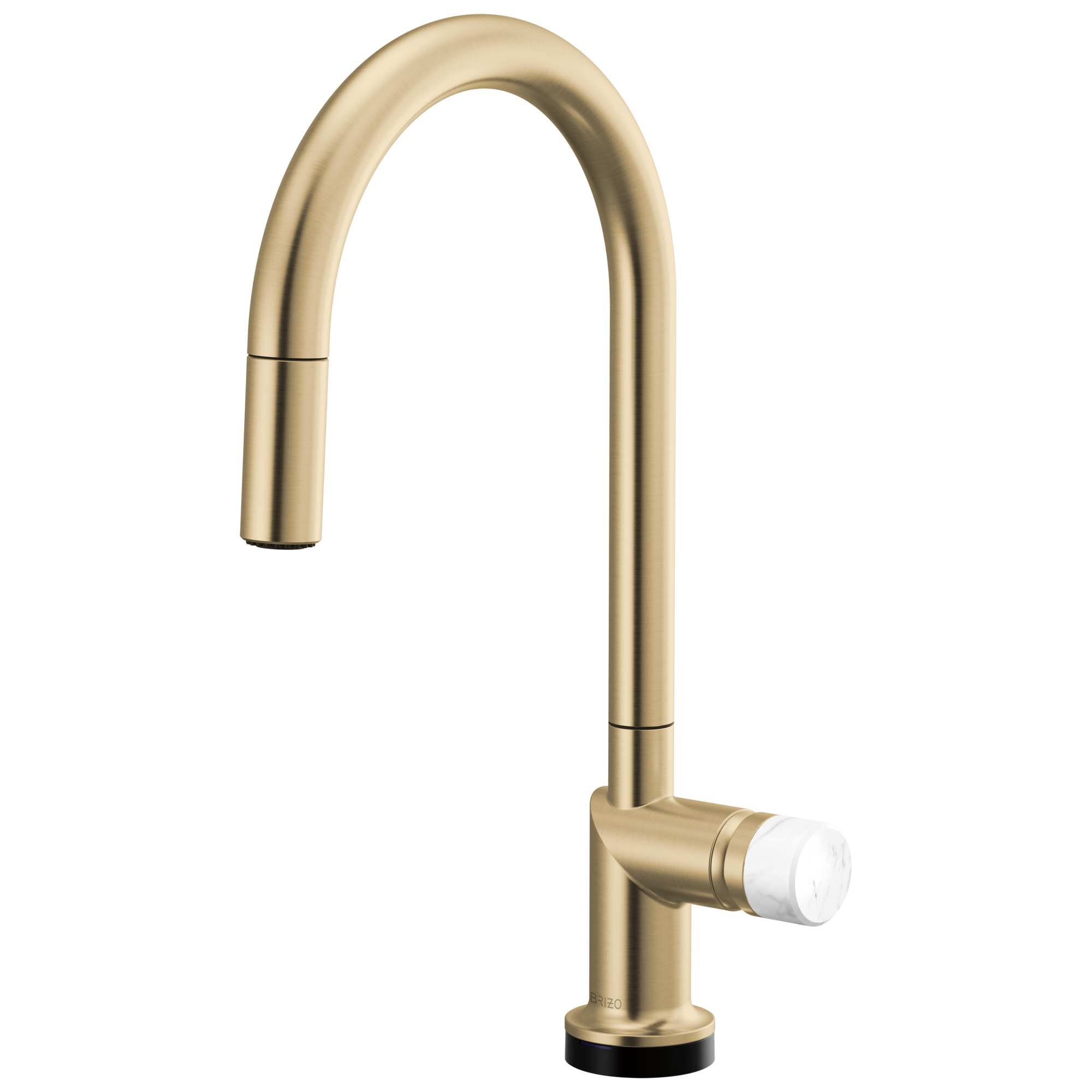 Brizo Odin Mezcladora Extraíble SmartTouch® — Surtidor en Arco — Oro Luxe — Perilla de Mármol Blanco