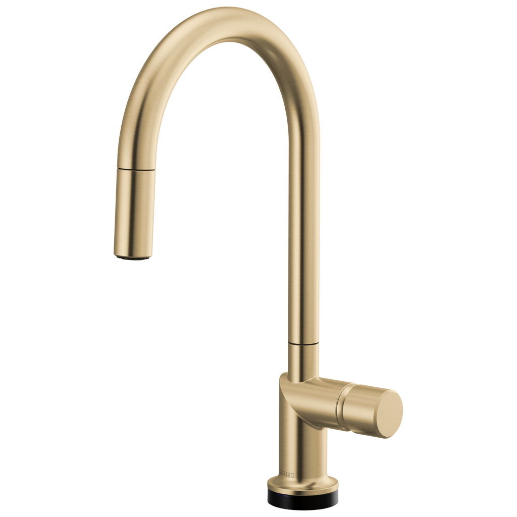Brizo Odin Mezcladora Extraíble SmartTouch® — Surtidor en Arco — Oro Luxe — Perilla Metálica
