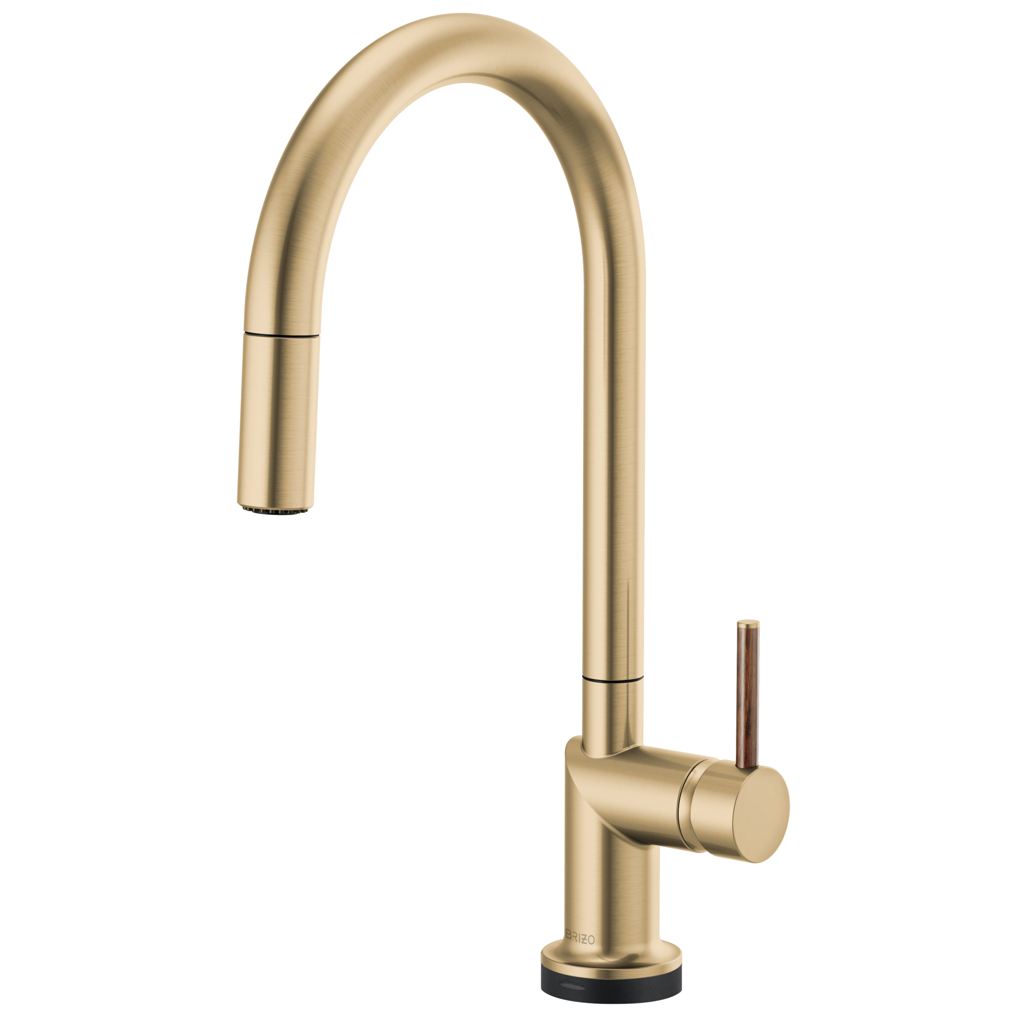 Brizo Odin Mezcladora Extraíble SmartTouch® — Surtidor en Arco — Oro Luxe — Manija de Madera