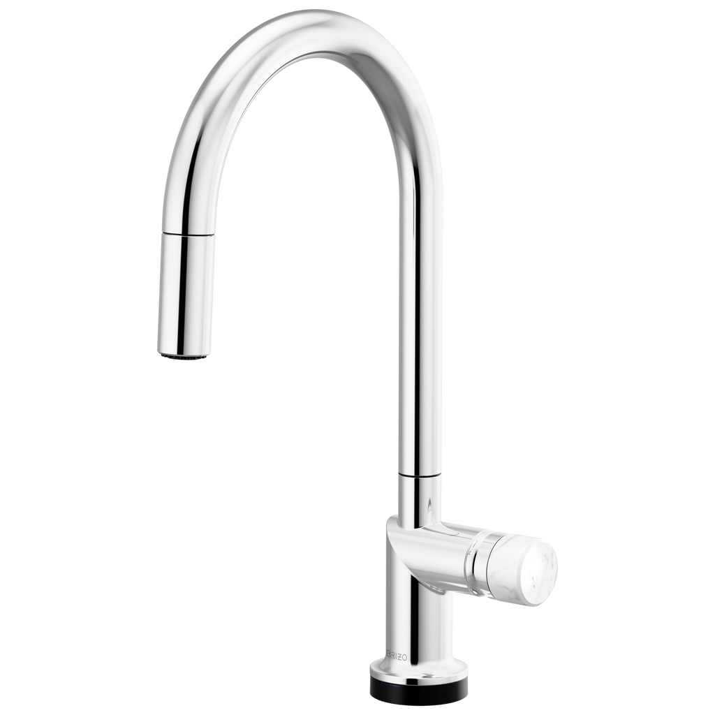 Brizo Odin Mezcladora Extraíble SmartTouch® — Surtidor en Arco — Cromo — Perilla de Mármol Blanco