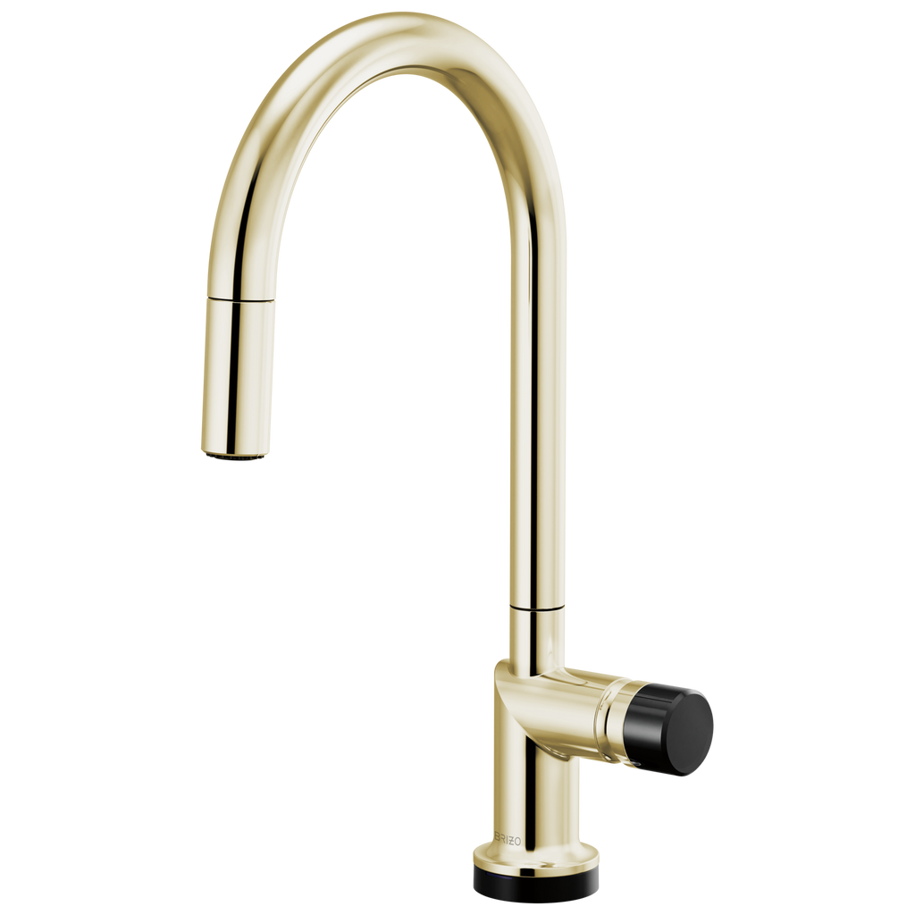 Brizo Odin Mezcladora Extraíble SmartTouch® — Surtidor en Arco — Níquel Pulido — Perilla con Cristal Negro