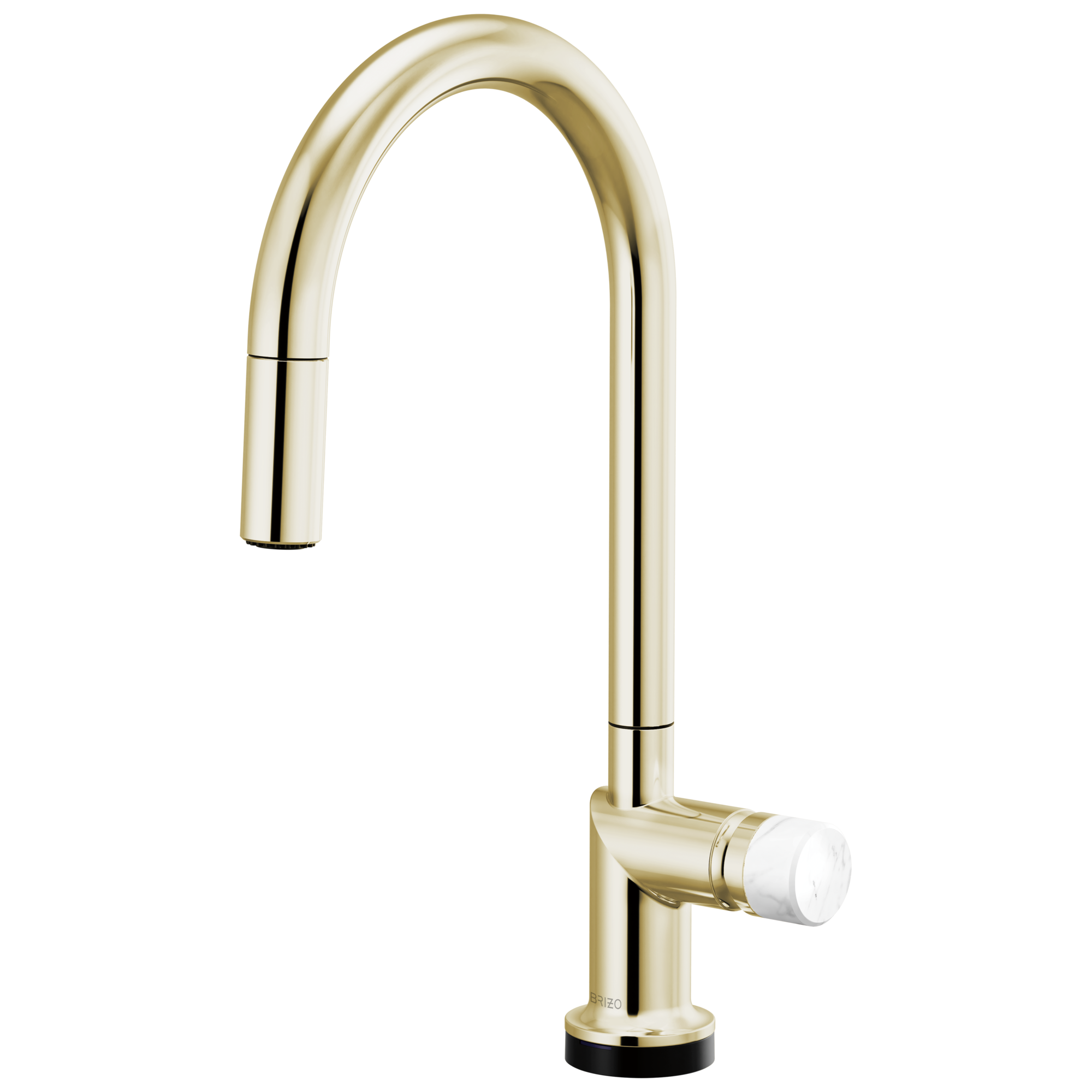 Brizo Odin Mezcladora Extraíble SmartTouch® — Surtidor en Arco — Níquel Pulido — Perilla de Mármol Blanco