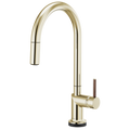 Brizo Odin Mezcladora Extraíble SmartTouch® — Surtidor en Arco — Níquel Pulido — Manija de Madera