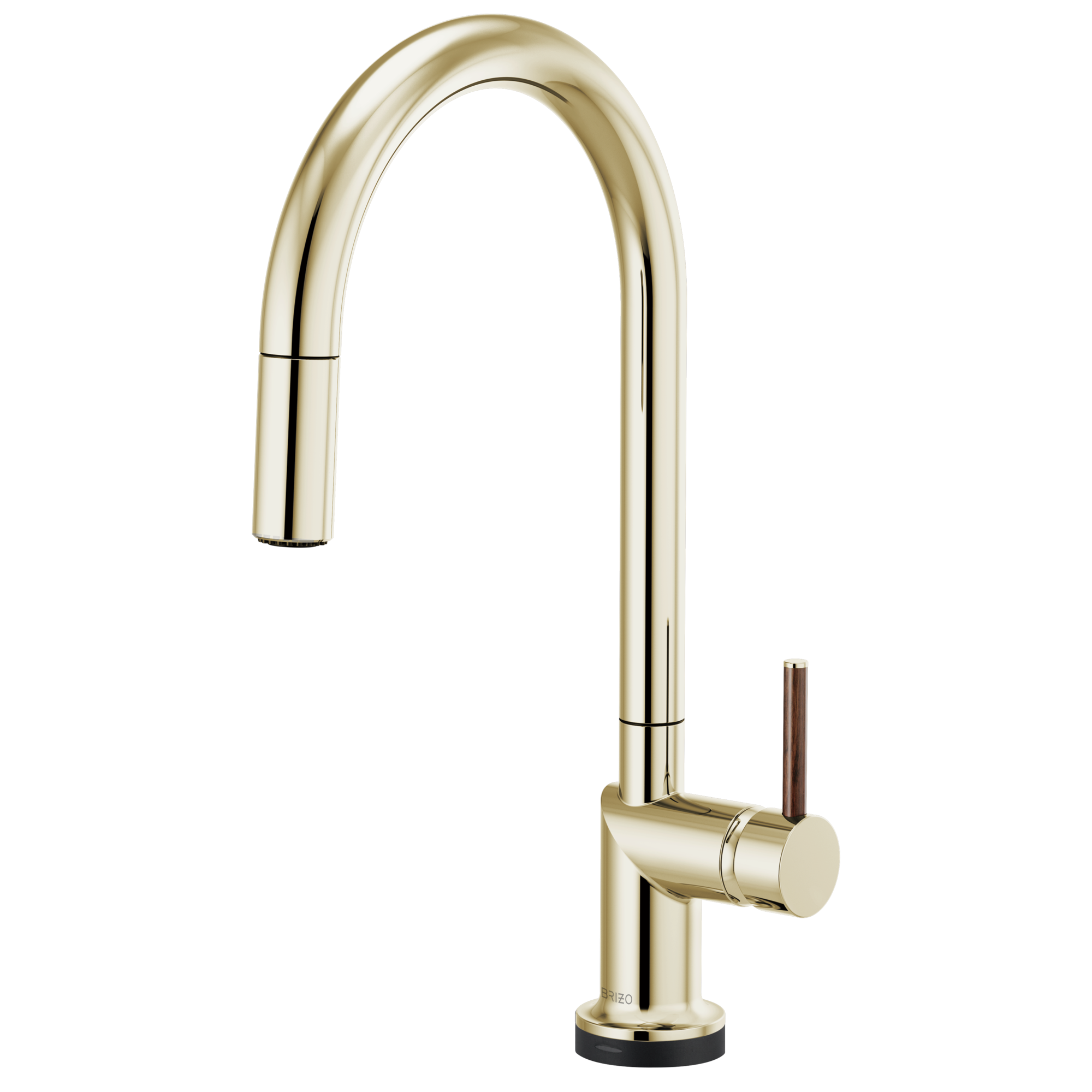 Brizo Odin Mezcladora Extraíble SmartTouch® — Surtidor en Arco — Níquel Pulido — Manija de Madera