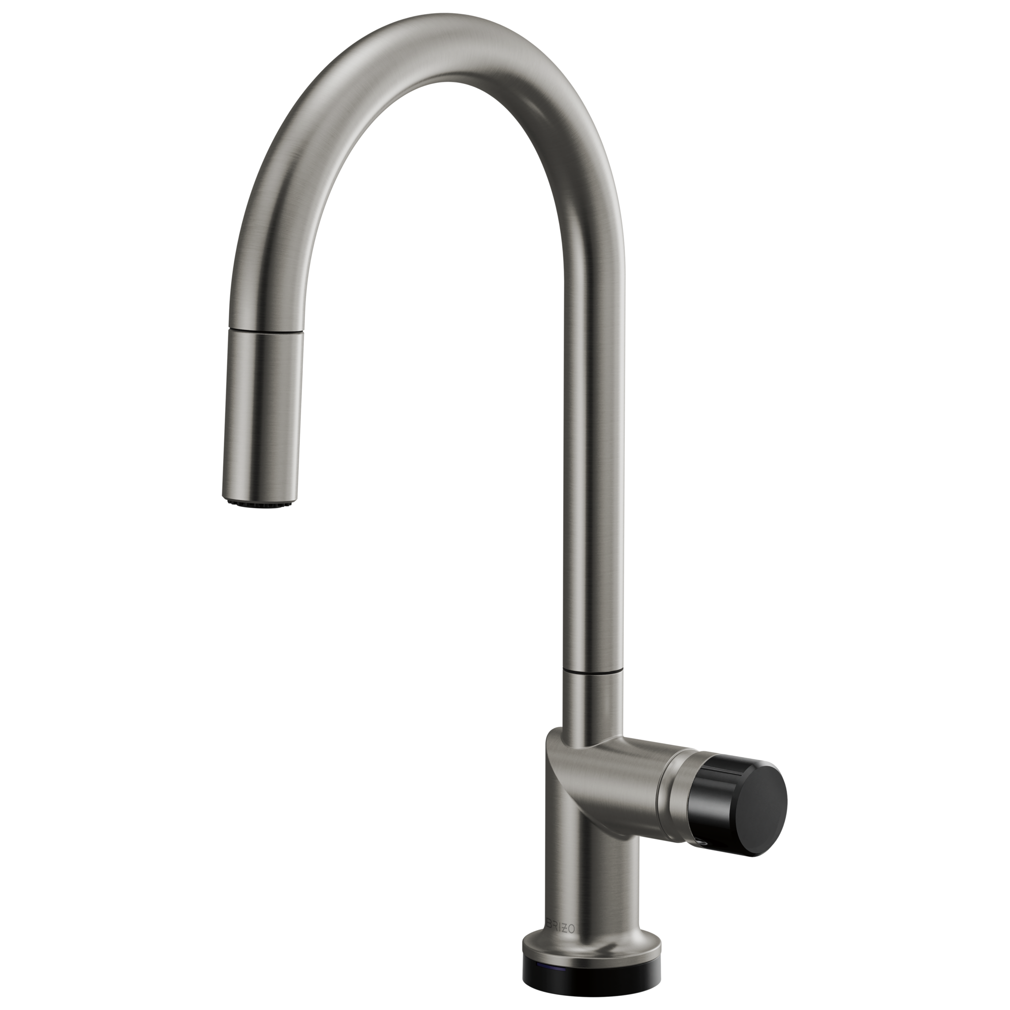 Brizo Odin Mezcladora Extraíble SmartTouch® — Surtidor en Arco — Acero Luxe — Perilla con Cristal Negro