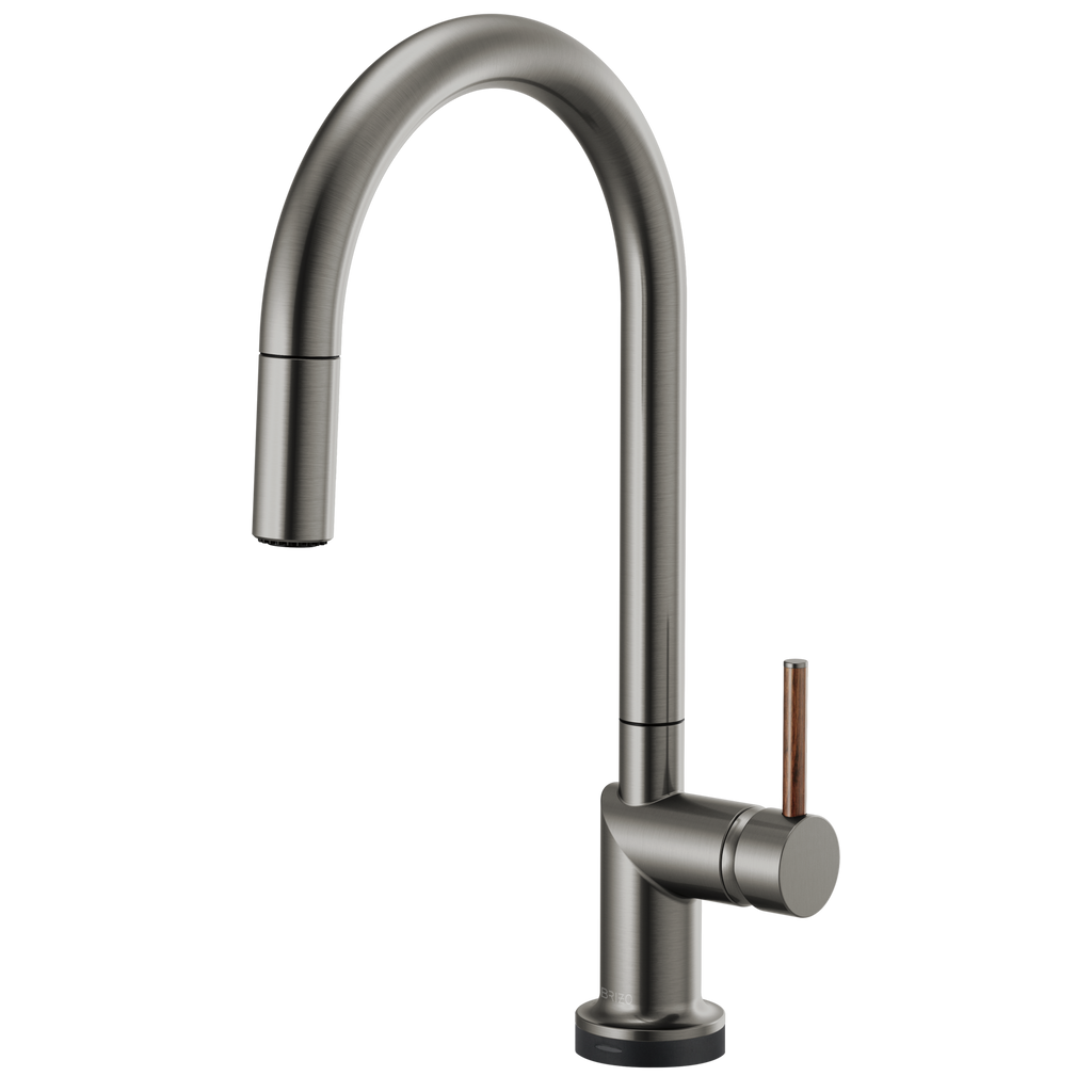 Brizo Odin Mezcladora Extraíble SmartTouch® — Surtidor en Arco — Acero Luxe — Manija de Madera