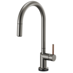 Brizo Odin Mezcladora Extraíble SmartTouch® — Surtidor en Arco — Acero Luxe — Manija de Madera