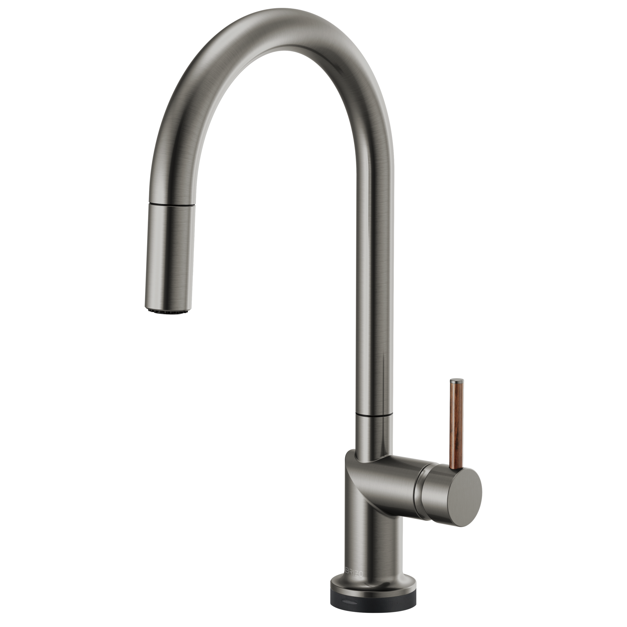 Brizo Odin Mezcladora Extraíble SmartTouch® — Surtidor en Arco — Acero Luxe — Manija de Madera