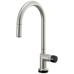 Brizo Odin Mezcladora Extraíble SmartTouch® — Surtidor en Arco — Acero Inoxidable — Perilla con Cristal Negro