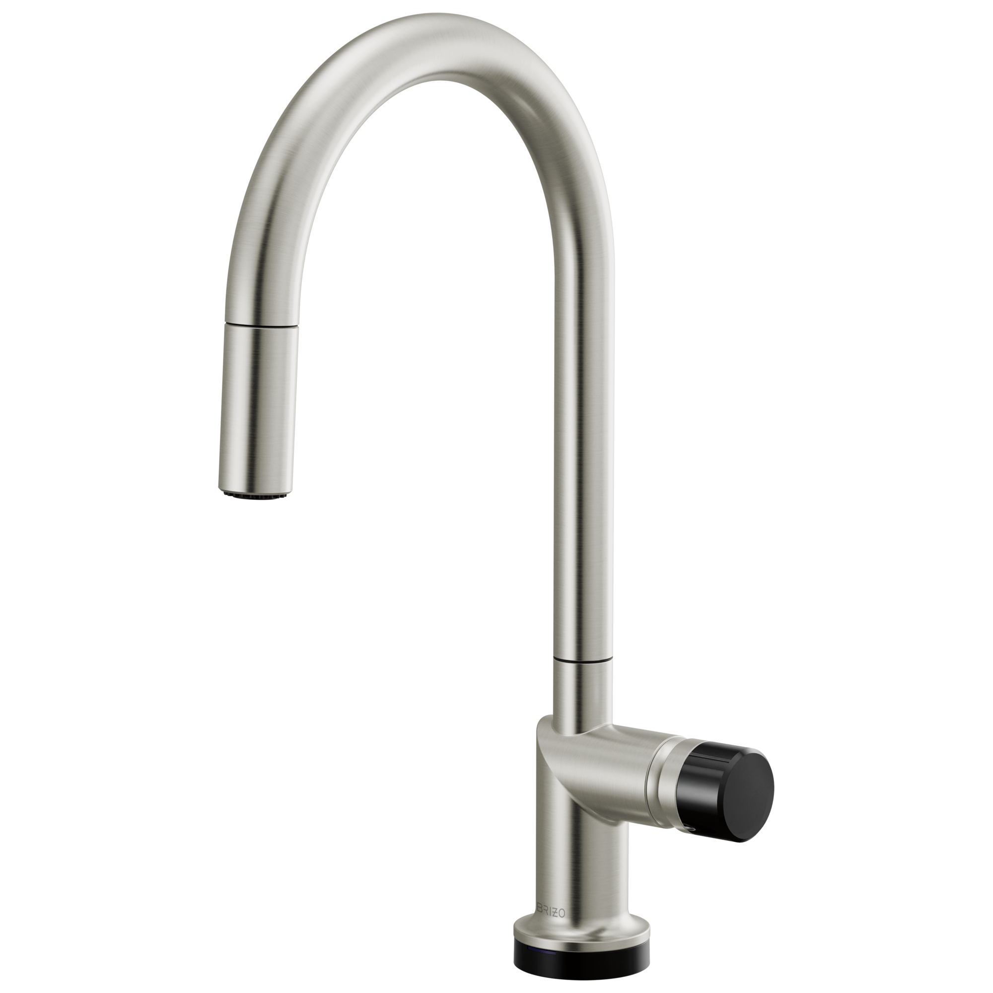 Brizo Odin Mezcladora Extraíble SmartTouch® — Surtidor en Arco — Acero Inoxidable — Perilla con Cristal Negro