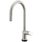 Brizo Odin Mezcladora Extraíble SmartTouch® — Surtidor en Arco — Acero Inoxidable — Perilla de Mármol Blanco