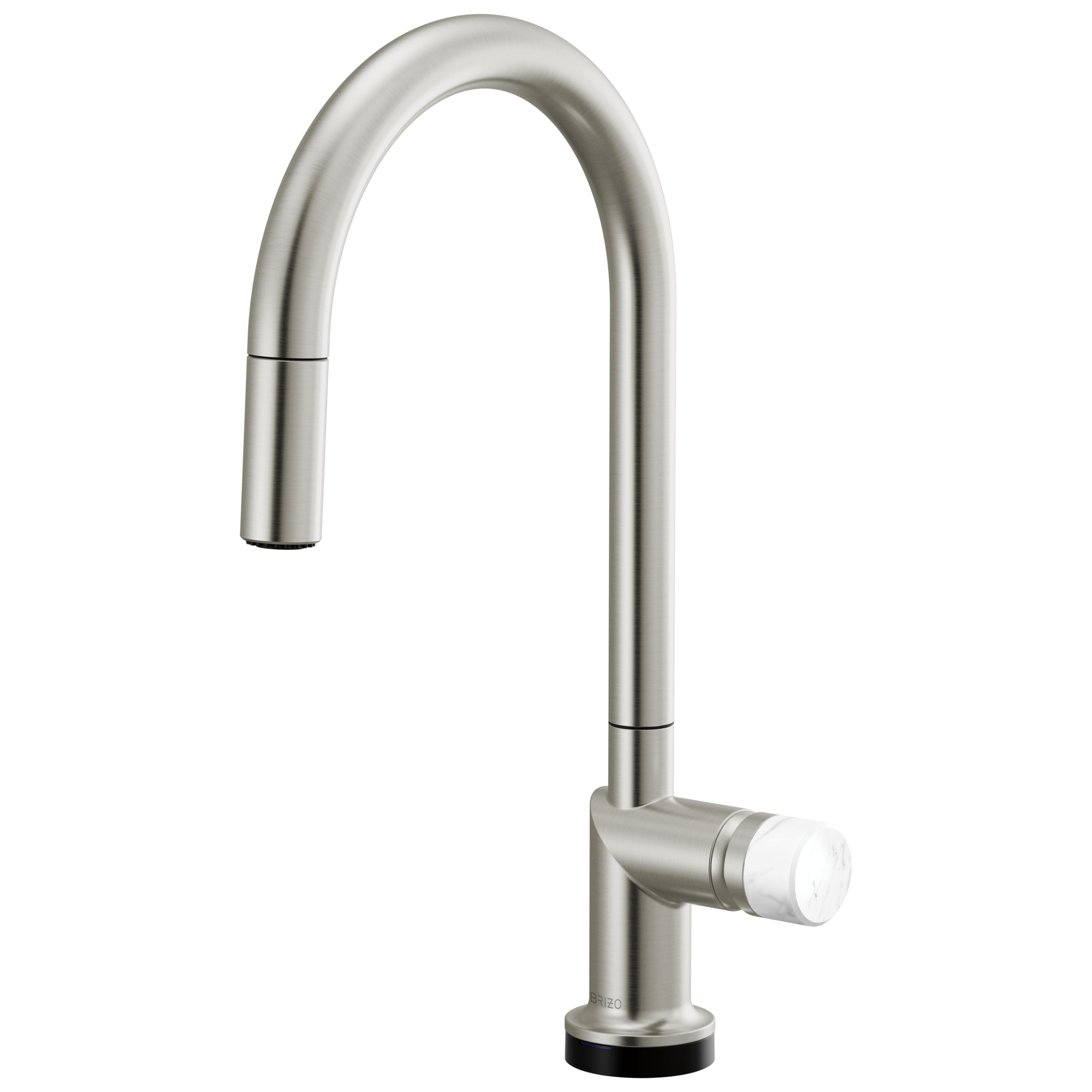 Brizo Odin Mezcladora Extraíble SmartTouch® — Surtidor en Arco — Acero Inoxidable — Perilla de Mármol Blanco