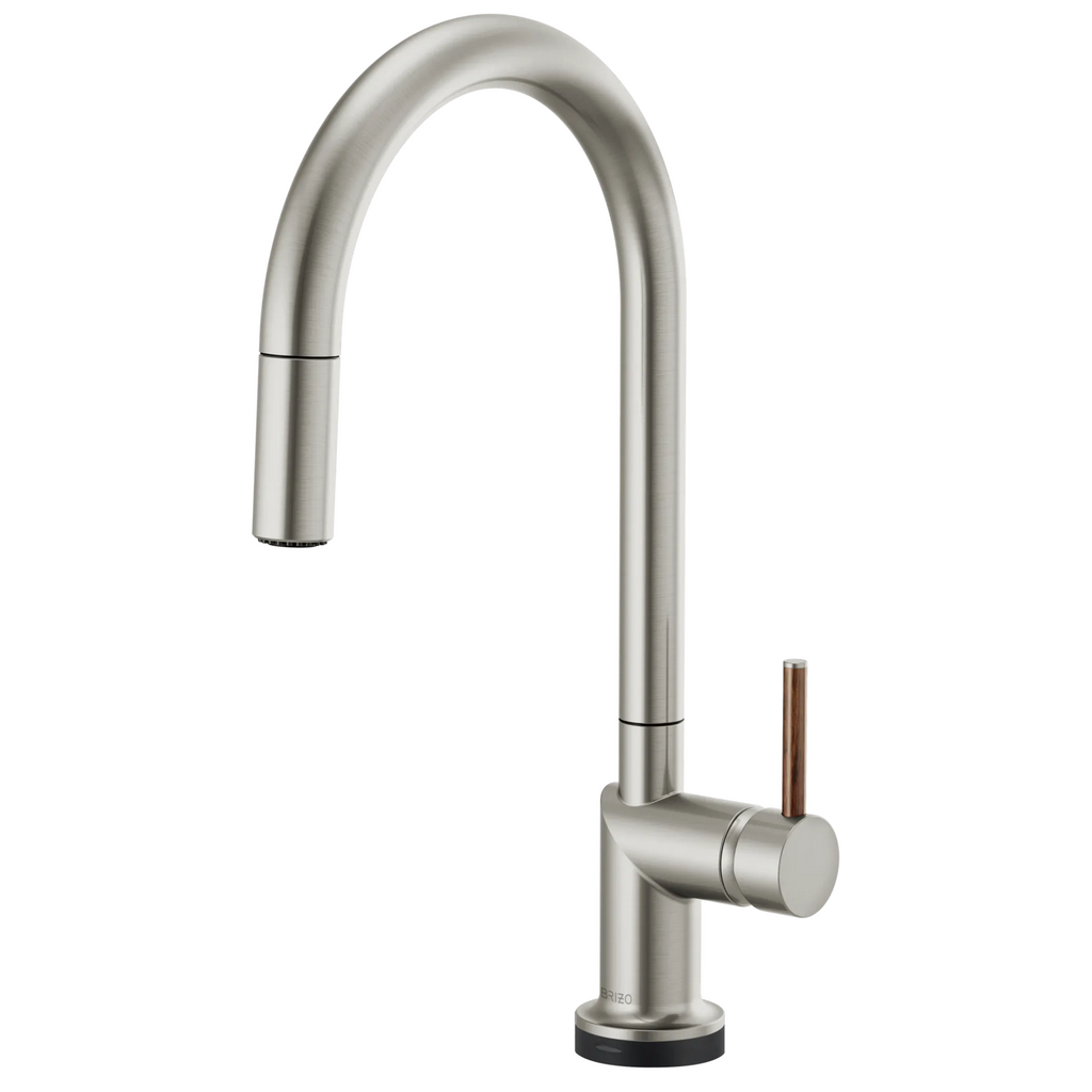 Brizo Odin Mezcladora Extraíble SmartTouch® — Surtidor en Arco — Acero Inoxidable — Manija de Madera