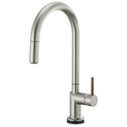 Brizo Odin Mezcladora Extraíble SmartTouch® — Surtidor en Arco — Acero Inoxidable — Manija de Madera