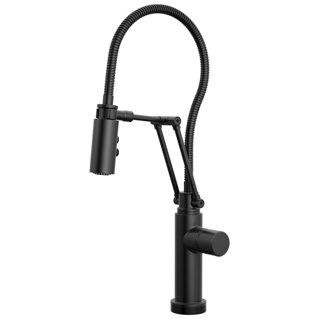 Brizo Odin Mezcladora Articulante SmartTouch® con Manguera Integrada — Negro Mate — Perilla Metálica