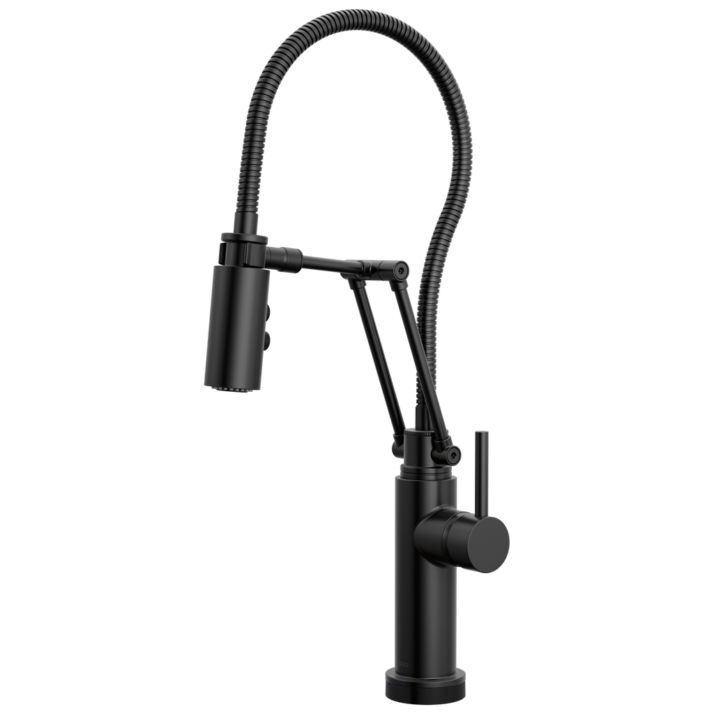Brizo Odin Mezcladora Articulante SmartTouch® con Manguera Integrada — Negro Mate — Manija Metálica