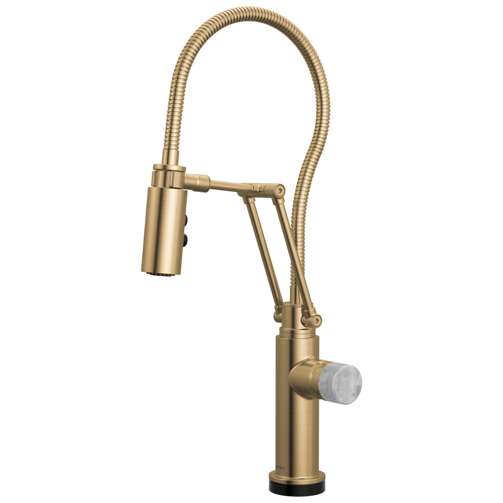 Brizo Odin Mezcladora Articulante SmartTouch® con Manguera Integrada — Oro Luxe — Perilla de Concreto