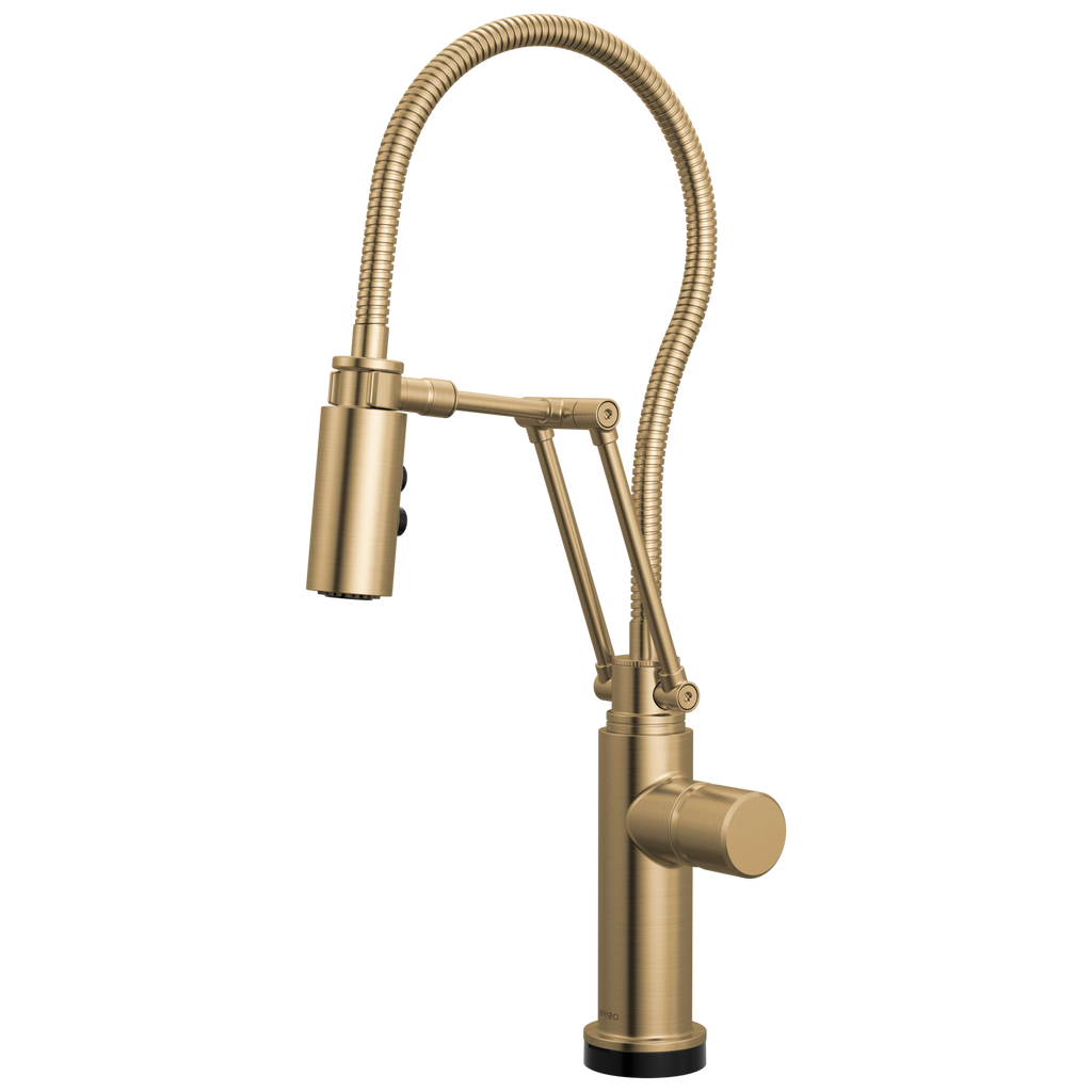 Brizo Odin Mezcladora Articulante SmartTouch® con Manguera Integrada — Oro Luxe — Perilla Metálica