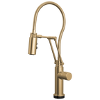 Brizo Odin Mezcladora Articulante SmartTouch® con Manguera Integrada — Oro Luxe — Perilla Metálica