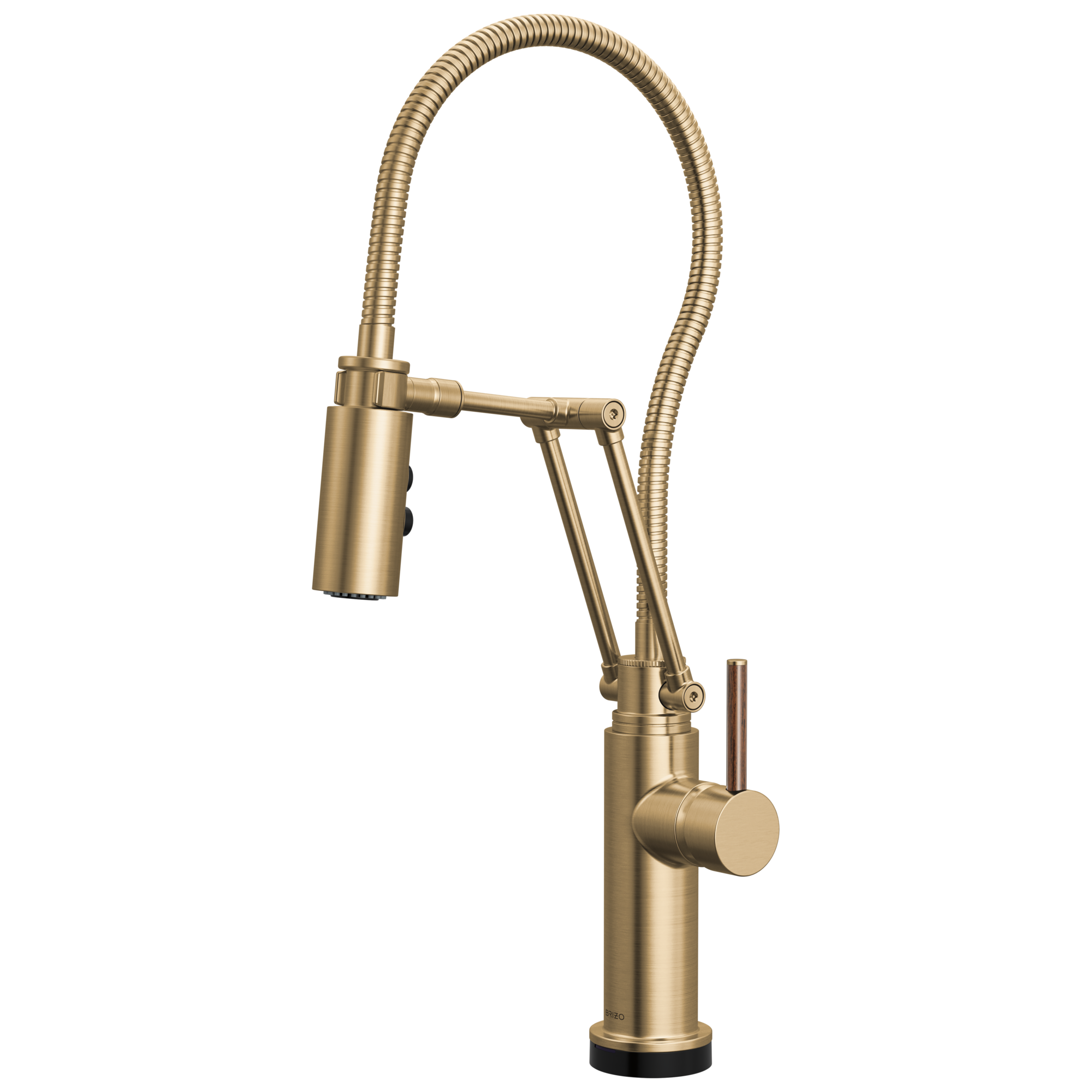 Brizo Odin Mezcladora Articulante SmartTouch® con Manguera Integrada — Oro Luxe — Manija de Madera
