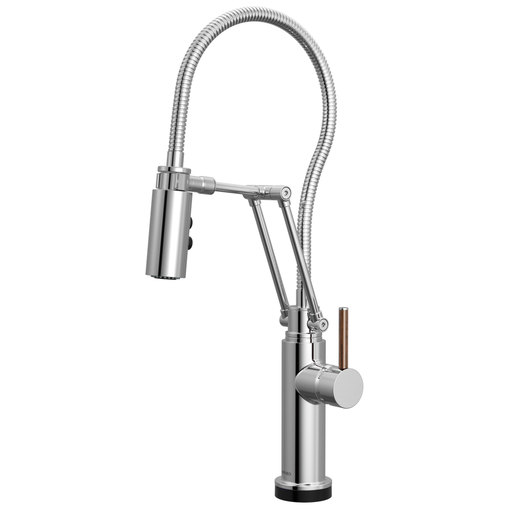 Brizo Odin Mezcladora Articulante SmartTouch® con Manguera Integrada — Cromo — Manija de Madera