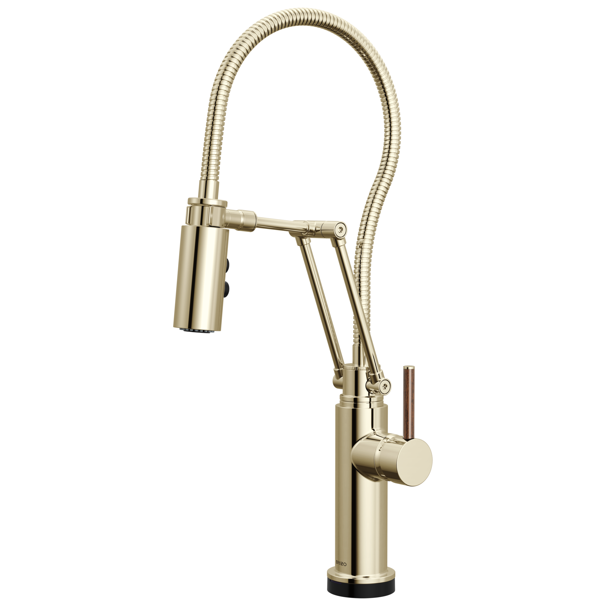 Brizo Odin Mezcladora Articulante SmartTouch® con Manguera Integrada — Níquel Pulido — Manija de Madera