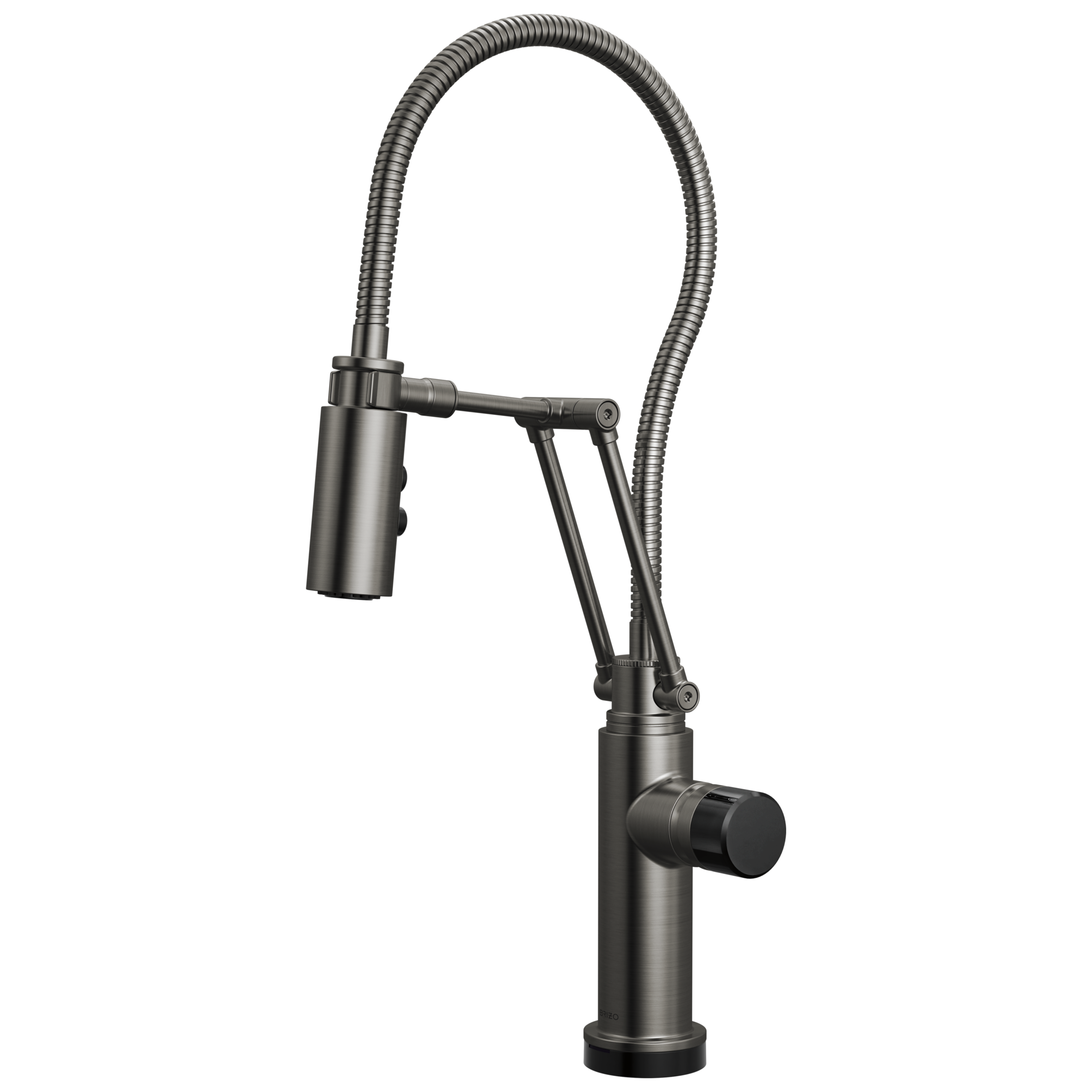 Brizo Odin Mezcladora Articulante SmartTouch® con Manguera Integrada — Acero Luxe — Perilla con Cristal Negro