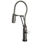 Brizo Odin Mezcladora Articulante SmartTouch® con Manguera Integrada — Acero Luxe — Perilla de Mármol Blanco