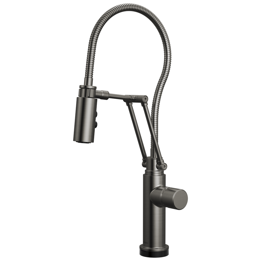Brizo Odin Mezcladora Articulante SmartTouch® con Manguera Integrada — Acero Luxe — Perilla Metálica