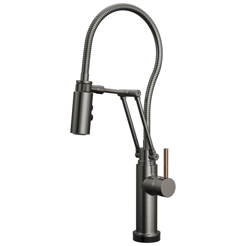 Brizo Odin Mezcladora Articulante SmartTouch® con Manguera Integrada — Acero Luxe — Manija de Madera