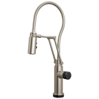 Brizo Odin Mezcladora Articulante SmartTouch® con Manguera Integrada — Acero Inoxidable — Perilla con Cristal Negro