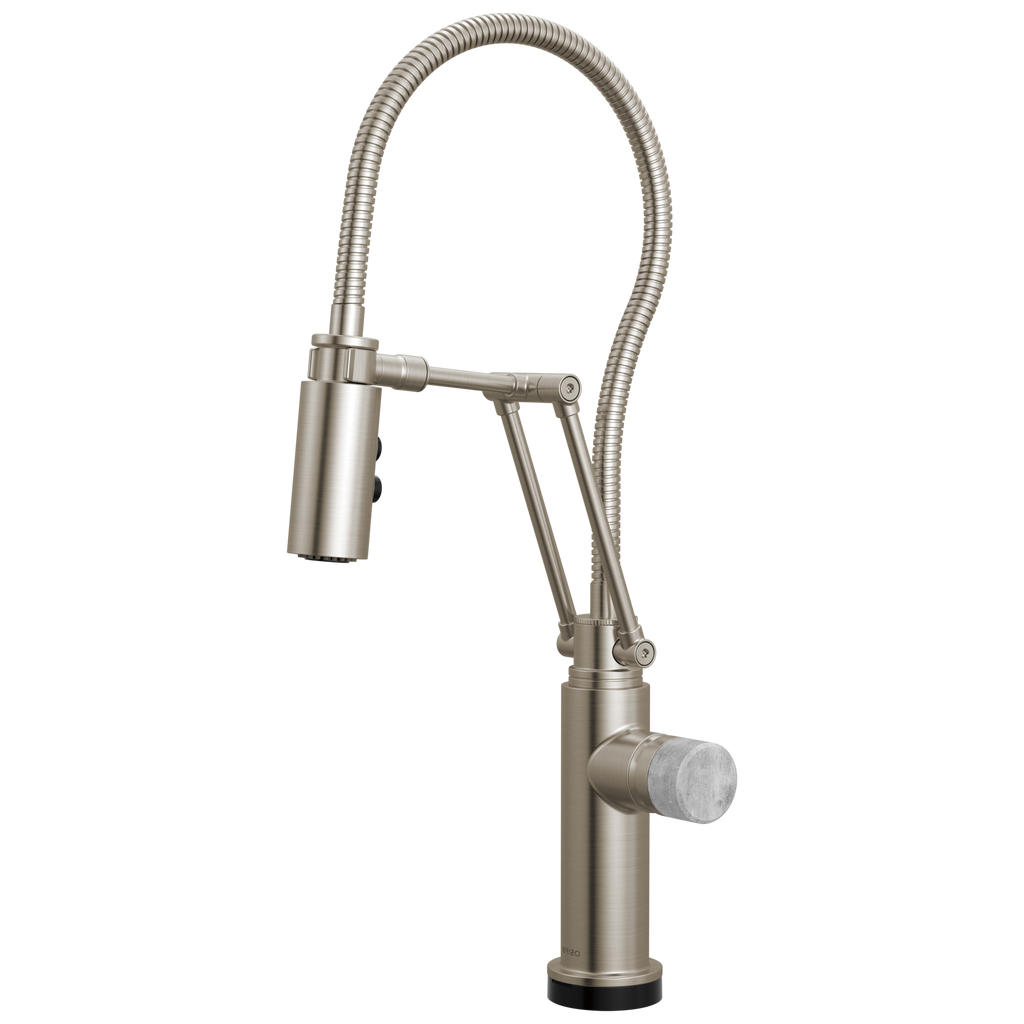 Brizo Odin Mezcladora Articulante SmartTouch® con Manguera Integrada — Acero Inoxidable — Perilla de Concreto